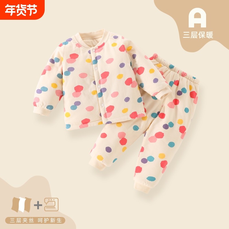宝宝棉服套装春秋男女童棉衣棉裤婴儿保暖衣居家夹棉睡衣冬季内搭
