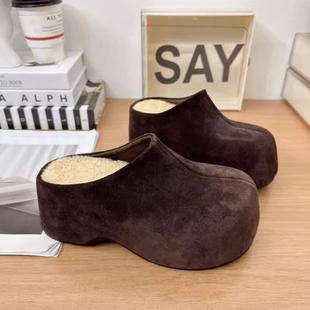 小个子厚底勃肯拖鞋包头半拖鞋无后跟室外穿8CM超高跟防水台春秋