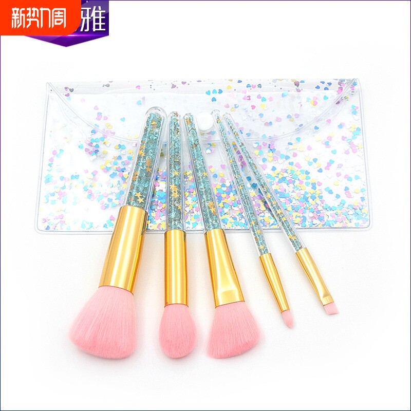 新款 5支透明柄化妆刷套装 眼部刷钻石颗粒透明包包 彩妆美妆工厂