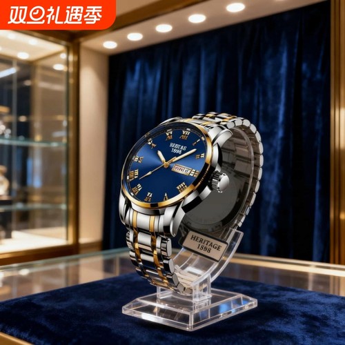 手表男全自动非机械表钢带男款商务防水石英腕表正品名牌镂空男士