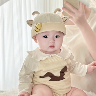 宝宝帽子春秋薄款超萌婴儿蜜蜂造型瓜皮帽春天男女幼儿小童地主帽