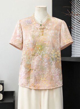 新中式妈妈夏装小衫套装国风小衫