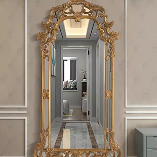 艺术雕花壁挂复古全身镜服装 美式 店试衣镜 仿古金做旧落地镜 b欧式