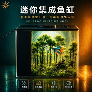迷你桌面缸一体化小型生态鱼缸自循环过滤制氧斗鱼缸玻璃缸一体式