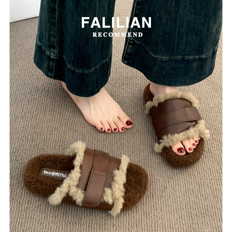 毛毛拖鞋女外穿2025新款秋冬季爆款网红百搭毛茸茸厚底棉拖鞋防滑