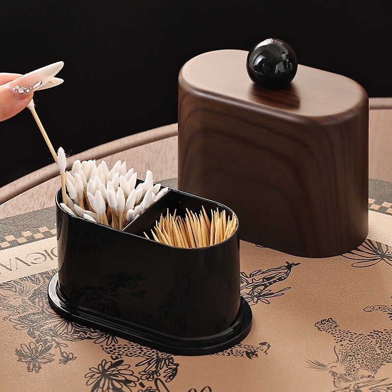 牙签盒家用客厅牙签筒桌面防尘牙线棉签收纳盒子高颜值胡桃木好物