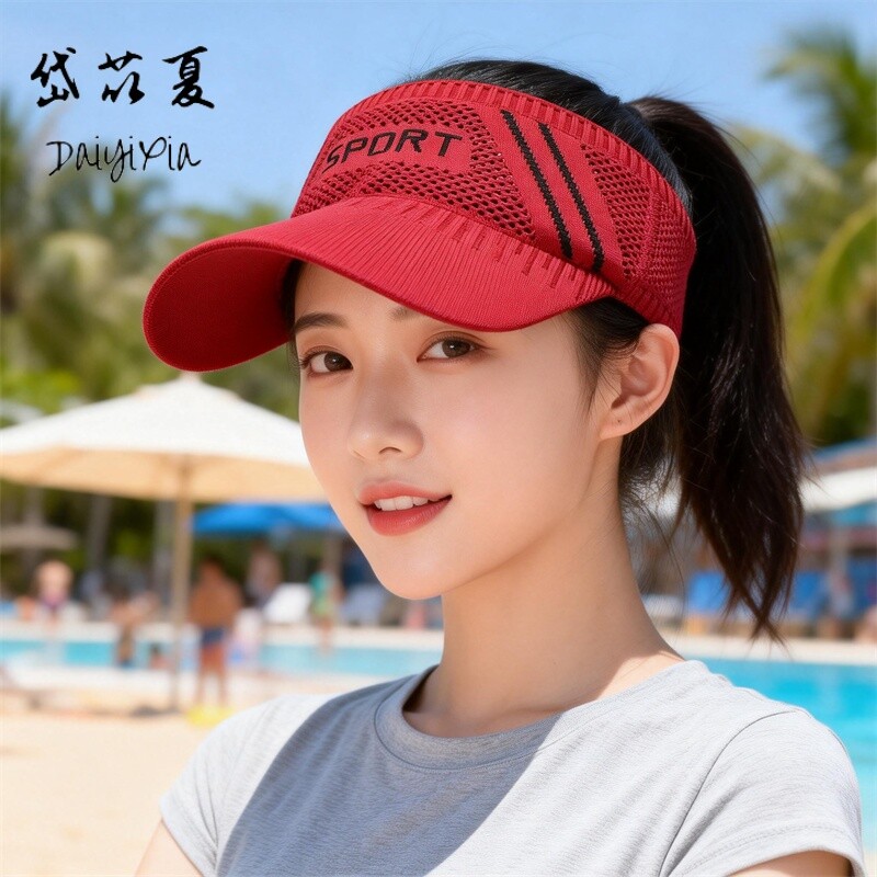 针织空顶遮阳透气防晒帽轻薄春夏季户外跑步骑行鸭舌帽子红色白色