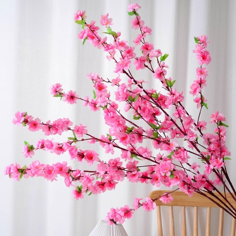 仿真桃花枝假腊梅花树枝樱花塑料花假花落地插花工程造景树干装饰
