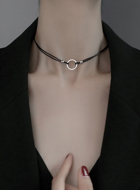 圆圈黑色颈带女简约小众个性双层