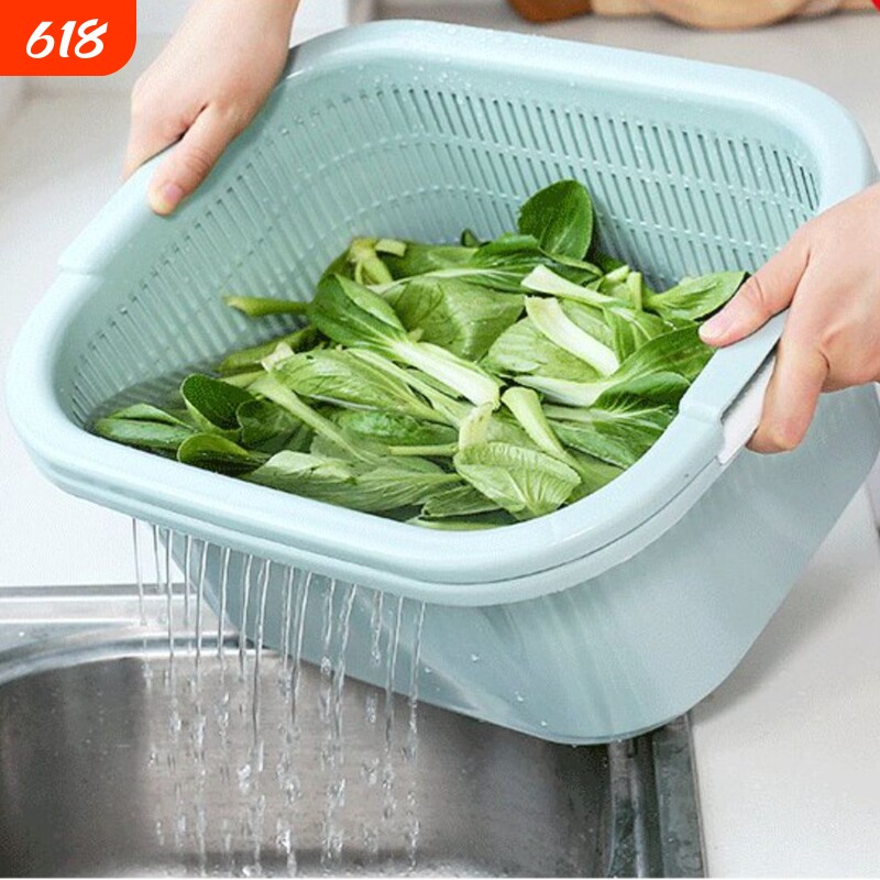 双层洗菜盆塑料沥水篮子漏盆淘米神器菜篮淘菜盆家用厨房洗水果盆