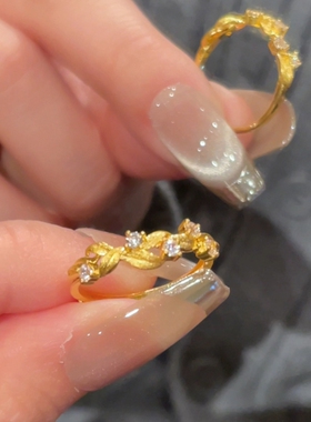 时尚轻奢高级感金色花环戒指女小众设计个性百搭指环手饰开口调节