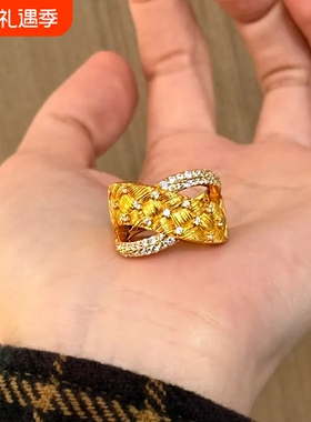 中古vintage复古织纹麦穗戒指