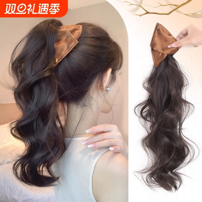 瀑布半扎高马尾假发女秋冬气质三角抓夹大波浪长卷发增发量假辫子