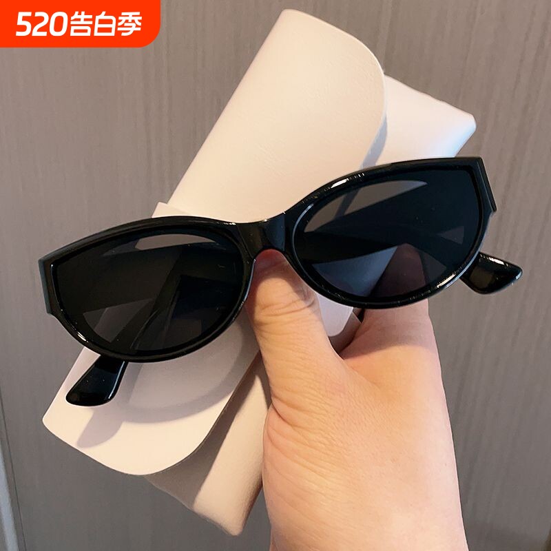 欧美跨境猫眼墨镜同款个性休闲高级显瘦圆脸复古偏光黑色时尚遮阳