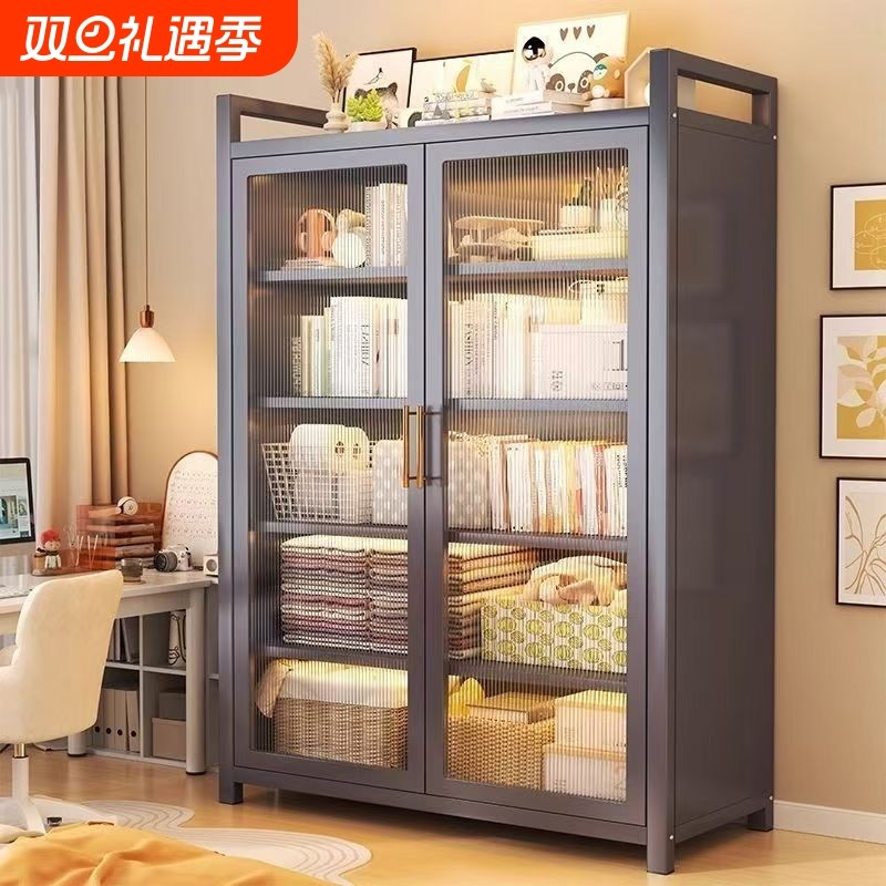 收纳柜钢制大容量阳台储物柜对开门防尘衣柜多层可调节货架一体柜