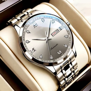 全自动男表手表男款 机械风全自动防水数字双日历防水腕表男高级感