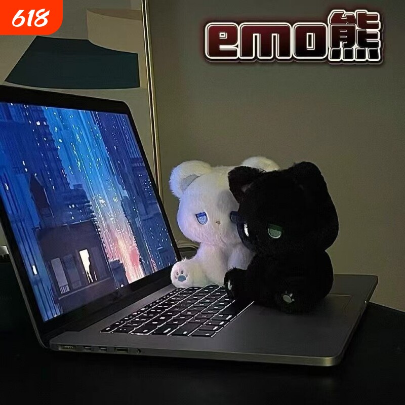 emo熊呆呆坐姿公仔玩偶毛绒玩具欧貂毛小猫咪布娃娃女孩生日礼物