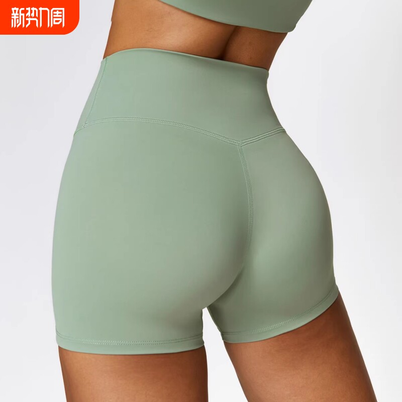 欧美蜜桃提臀运动短裤女速干瑜伽服紧身三分裤高腰健身绿色黑色