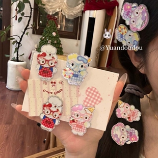 ins少女心可爱围裙kt猫发卡亚克力鸭嘴夹碎发刘海夹发饰小夹子