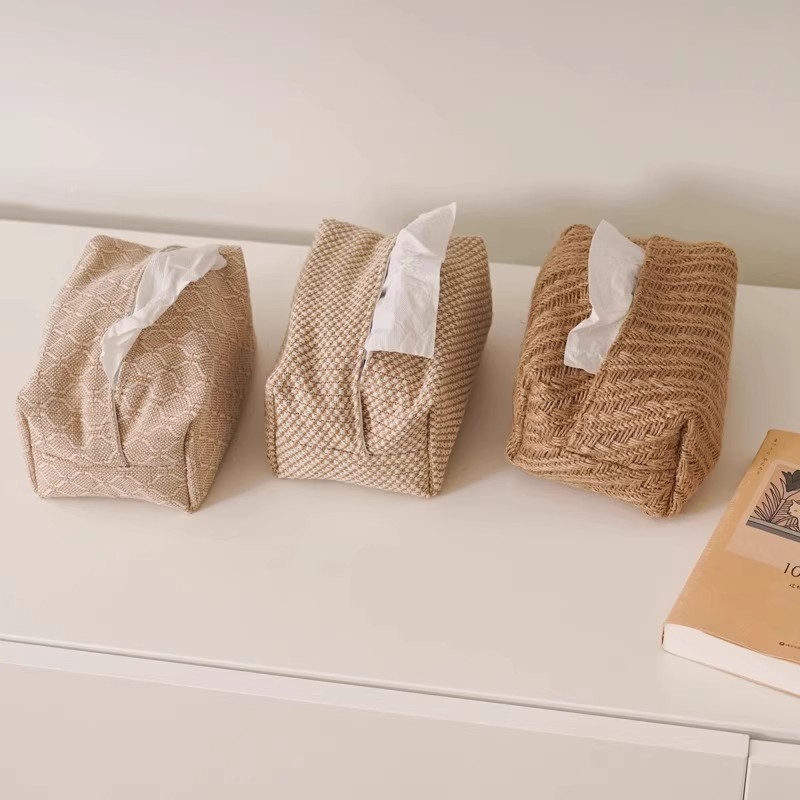田园日式简约纸巾套家用客厅民宿棉麻布艺抽纸盒车载创意纸巾盒