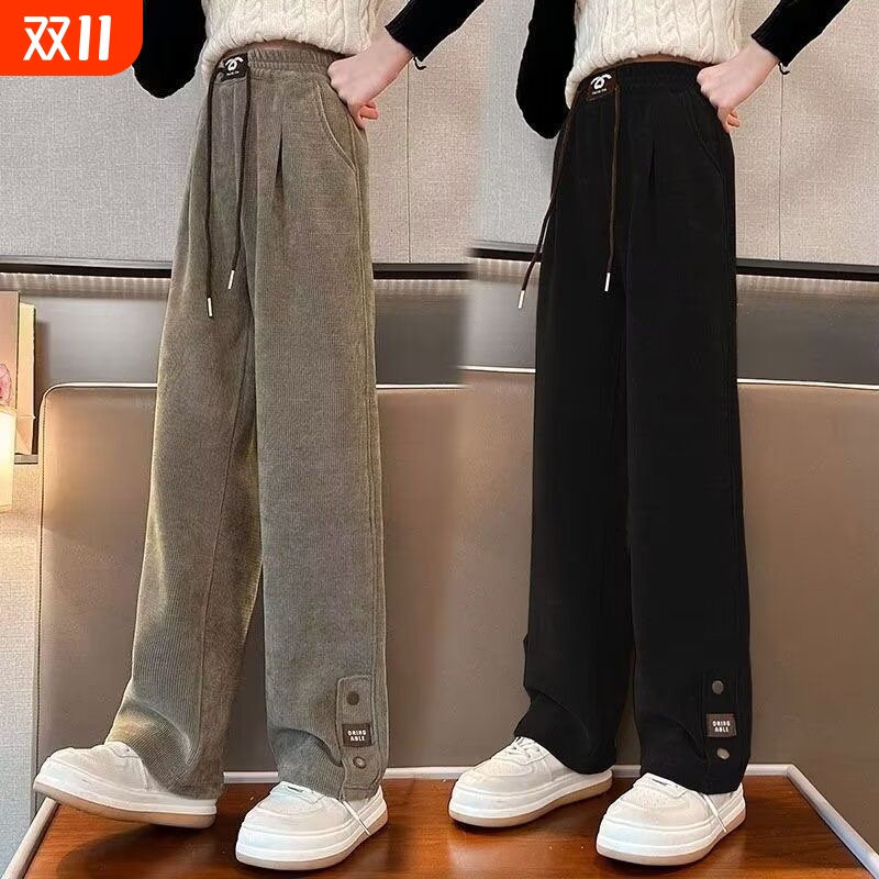 女童春秋灯芯绒裤休闲时尚春秋阔腿裤2025新款中大女童洋气直筒裤