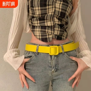 女士ins牛仔裤 时尚 装 简约百搭新款 皮带 饰腰带西装 方扣大衣韩版