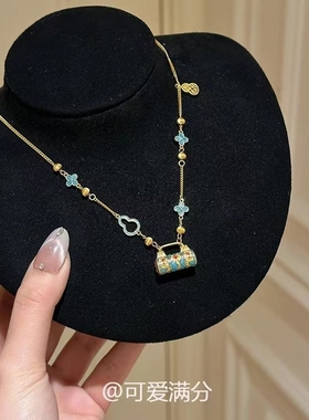 【青岚锁心】新中式清冷感青蓝珐琅锁包项链精致时尚高颜值锁骨链