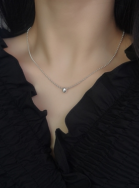 s925纯银水滴形状项链女圆珠粗链时尚简约校园风少女项饰银饰现货
