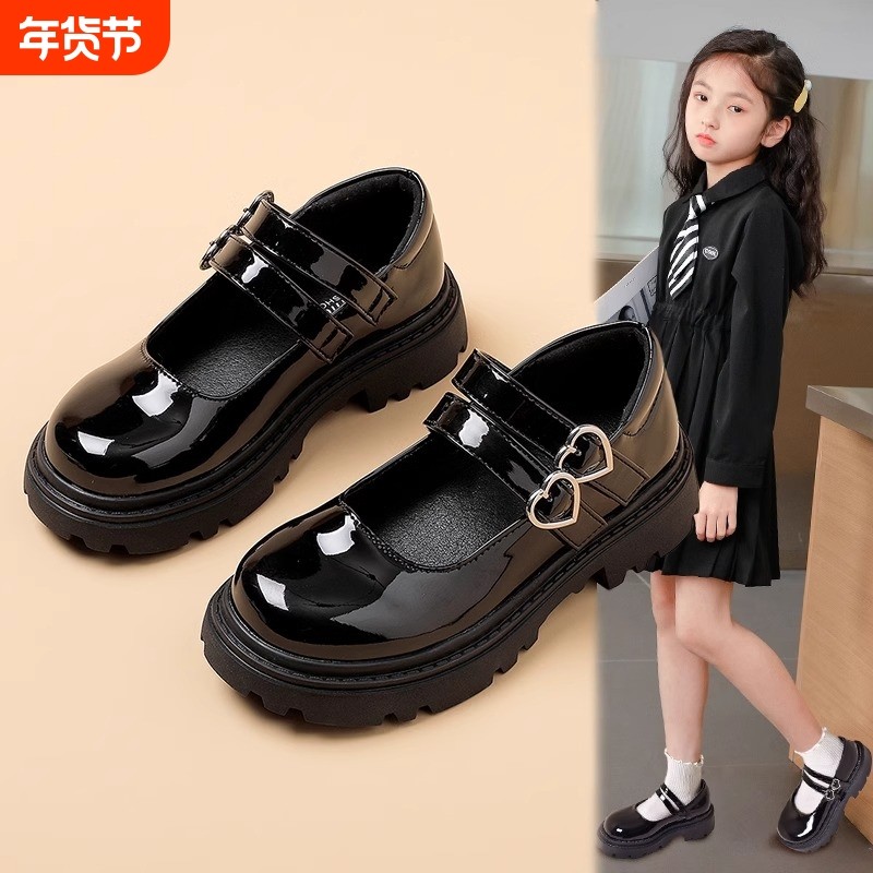 女童皮鞋2025春秋新款儿童演出鞋黑色舞蹈鞋公主鞋鞋子圆头学院风