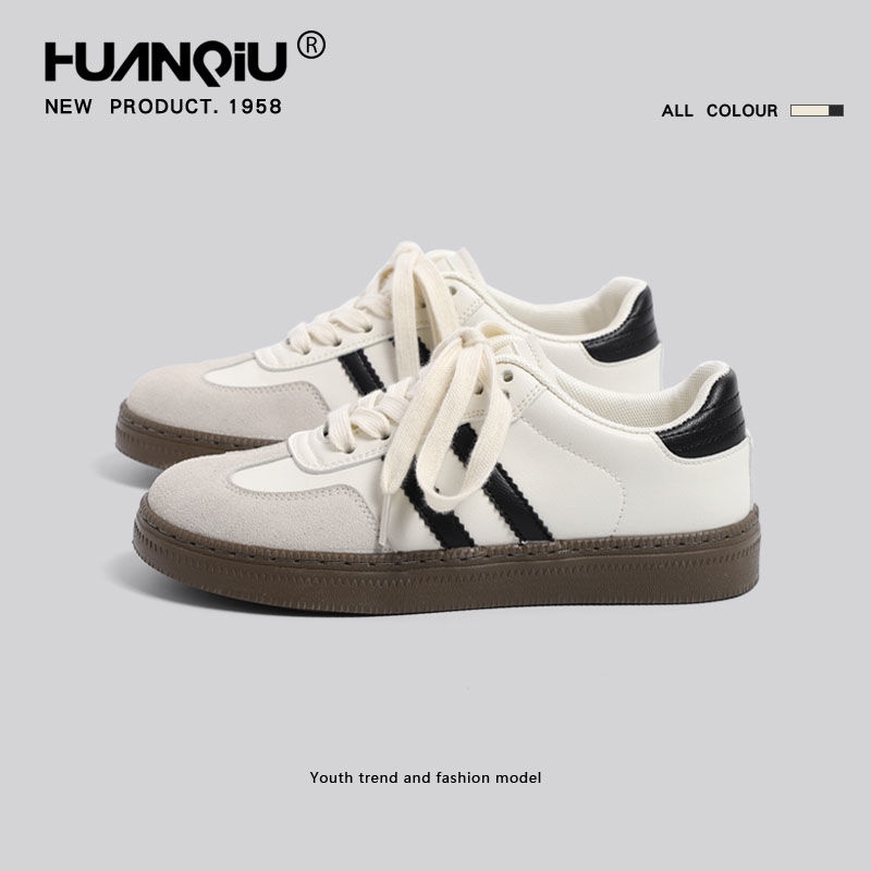 环球德训鞋女款2024春秋新款透气百搭休闲板鞋黑白低帮厚底小白鞋