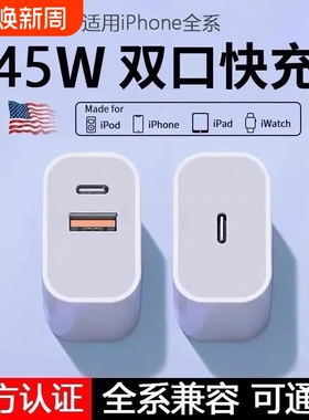 适用苹果45W双口充电器iphone15promax快充30w通用14/17插头13原数据线ipad氮化镓二合一20W套装12正品11协议