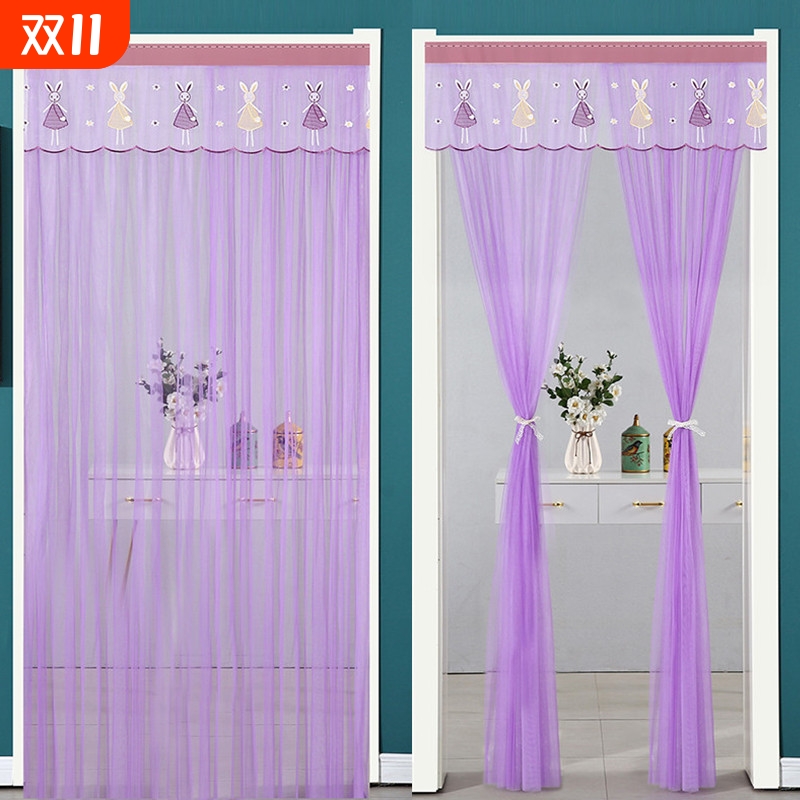 夏季防蚊子纱门帘免打孔防蚊蝇蕾丝门帘魔术贴门帘卧室装饰帘ins