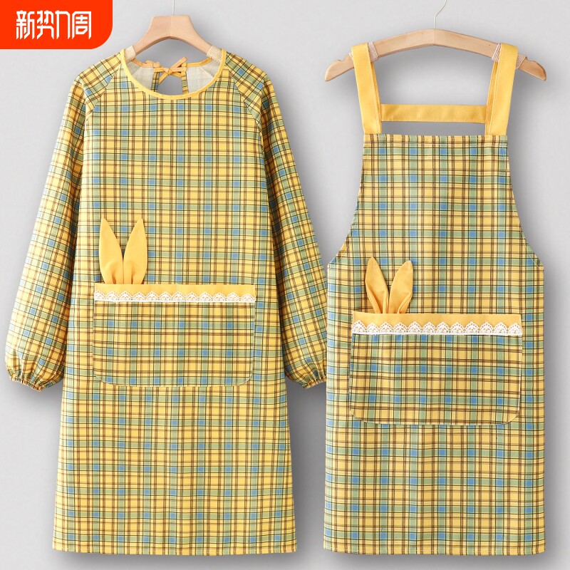 咖啡馆围裙厨房家用大人长袖罩衣女新款年轻款工作服漂亮上班专用