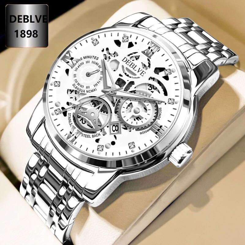 正品瑞士2024新款手表男士全自动机械风防水精钢带双日历男表夜光