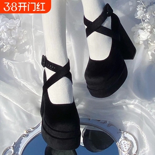 直销超高跟玛丽珍鞋女2025新款秋季仙女风交叉绑带厚底防水台粗跟