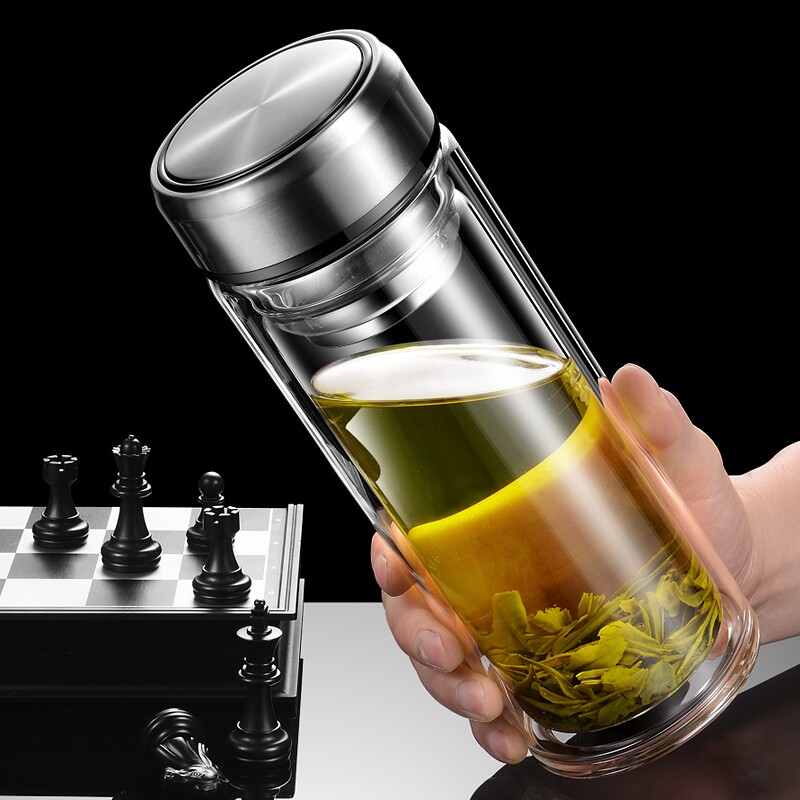 茶杯玻璃杯男士水杯鹅蛋杯子加厚高档单层泡茶大容量双层防爆隔热