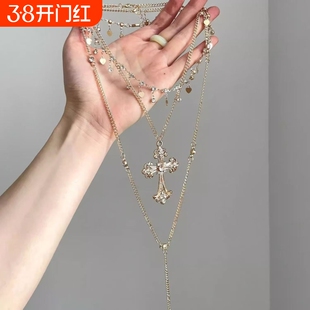 复古十字架多层项链2025新款中世纪小众设计高级感百搭款锁骨链女