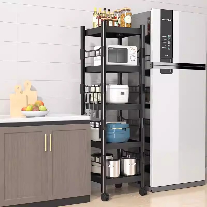 厨房夹缝置物架落地式多层家用微波炉收纳多功能烤箱锅具收纳架子