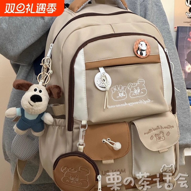 茶话会日系学院风书包女百搭撞色大容量双肩包初中女高中学生背包