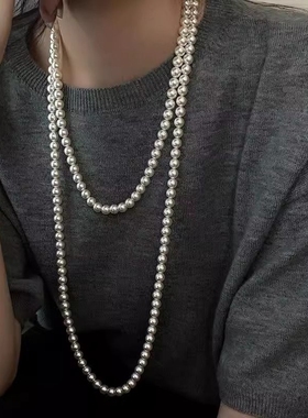 长款珍珠毛衣链多层人造珍珠项链女士秋冬双层叠戴气质高级感颈链