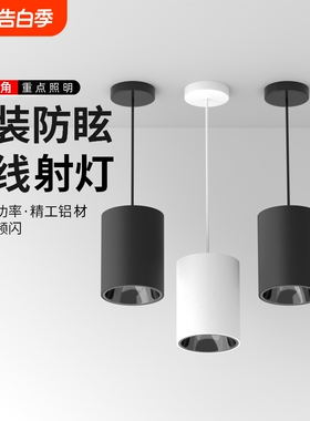 led吊线射灯明装筒灯免开孔圆形吸顶餐厅吊灯商用办公室吊杆射灯