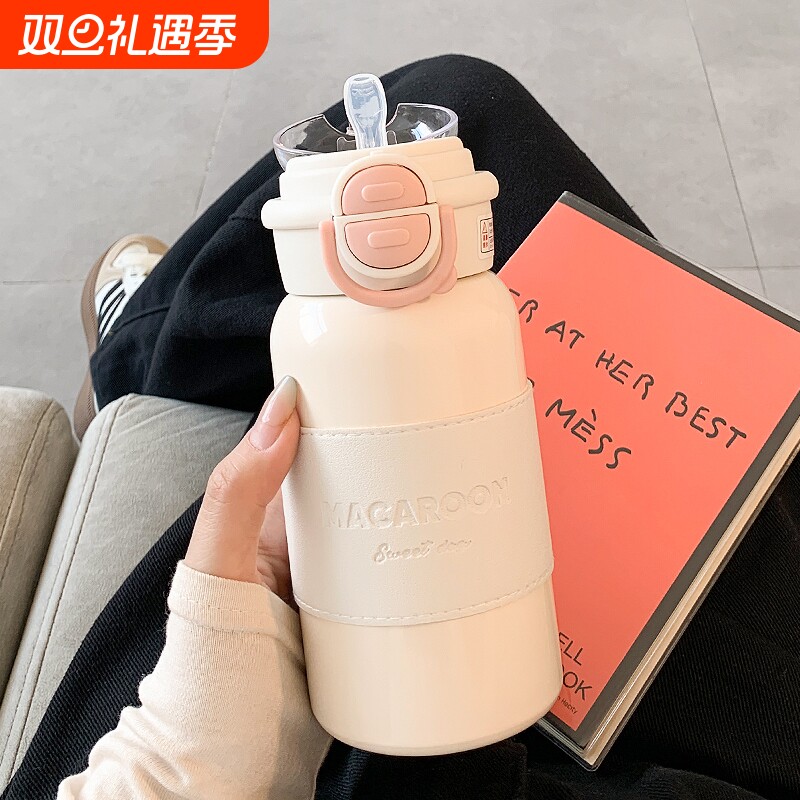 简约保温杯女生带吸管水杯女新款2024高颜值学生便携小巧女士杯子