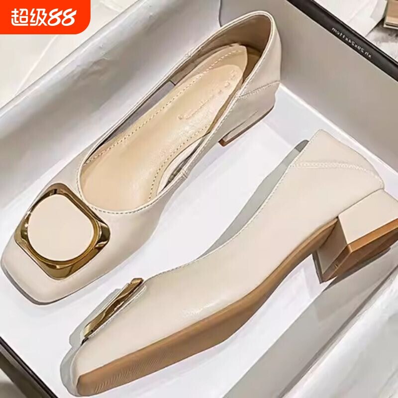 意尔康包鞋2026新款夏季瓢鞋中跟女真皮内增高宽高皮鞋舒适宽脚