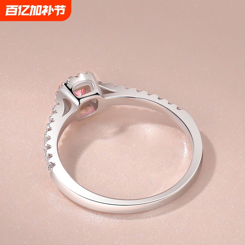 JZ334粉色彩色钻镀金微镶仿真钻戒正方钻公主女士礼物女款戒指