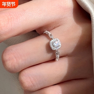 锆石爆闪方钻链条戒指女吸睛食指戒个性指环新潮气质