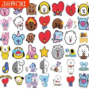 bt21贴纸可爱卡通防弹少年团周边表情包手机壳手账行李箱装饰diy防水贴画