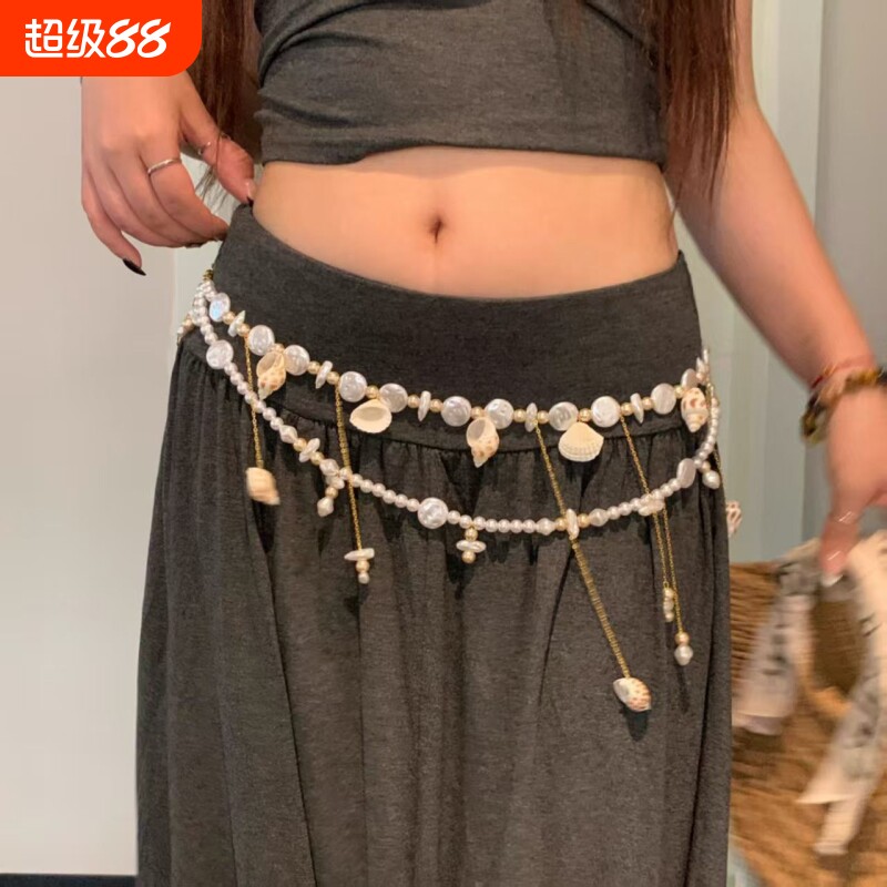 波西米亚仿海星贝壳珍珠腰链身体链女海边度假项链连衣裙腰带配饰