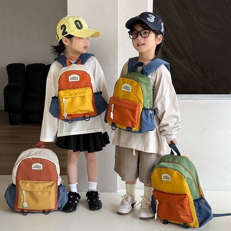 高级感幼儿园男孩书包撞色帅气小学生春游背包潮女童双肩包韩式风图片