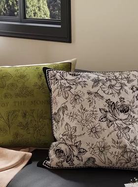 抱枕轻奢靠枕腰靠布艺客厅沙发抱枕套靠垫靠背蓝色绿色不含芯方形