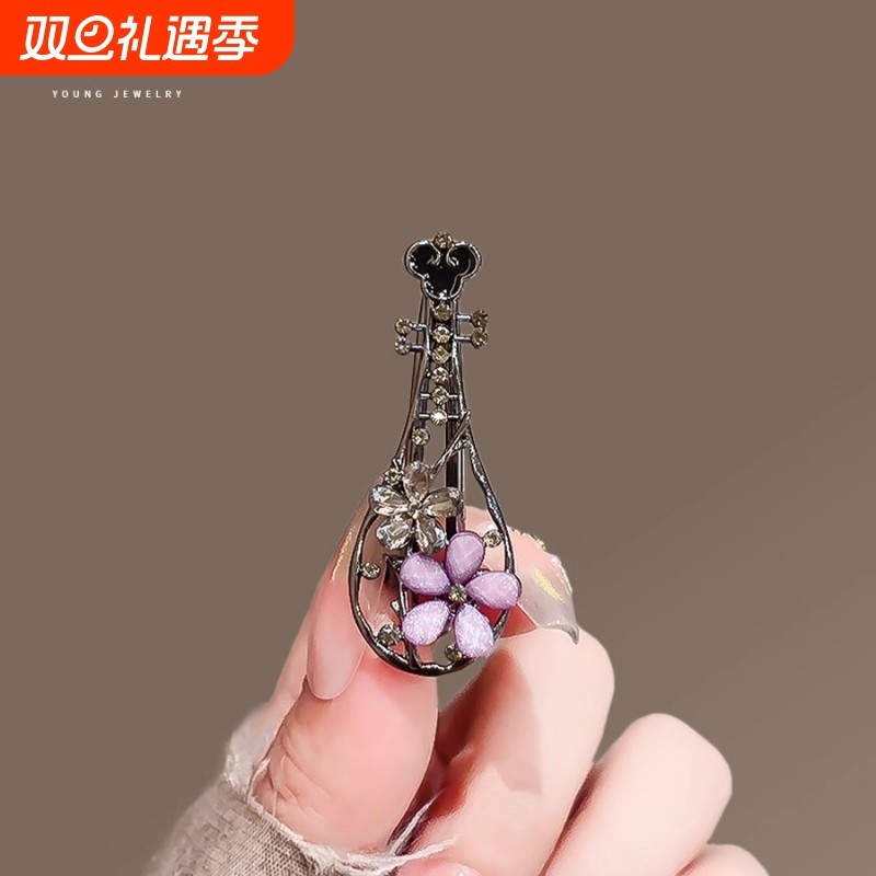 紫色琉璃花琵琶发夹女2025新款侧边刘海夹子高级感碎发夹古风发卡